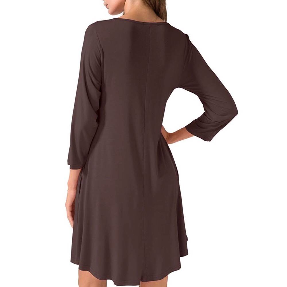 Brown Long Sleeve  A-Line Tunic Dress - Picture 2 of 8
